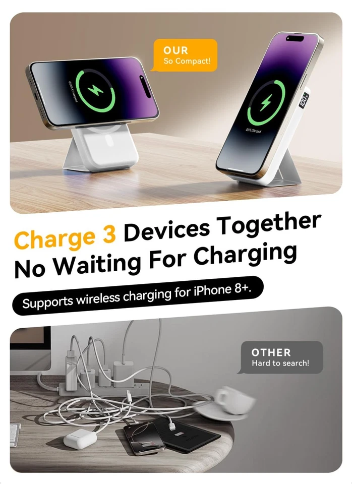 Magnetic Power Bank, 10000mAh Wireless Portable Charger with 20W USB-C Fast